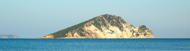 Marathonisi island from Agios Sostis Beach in Zakynthos Zante island